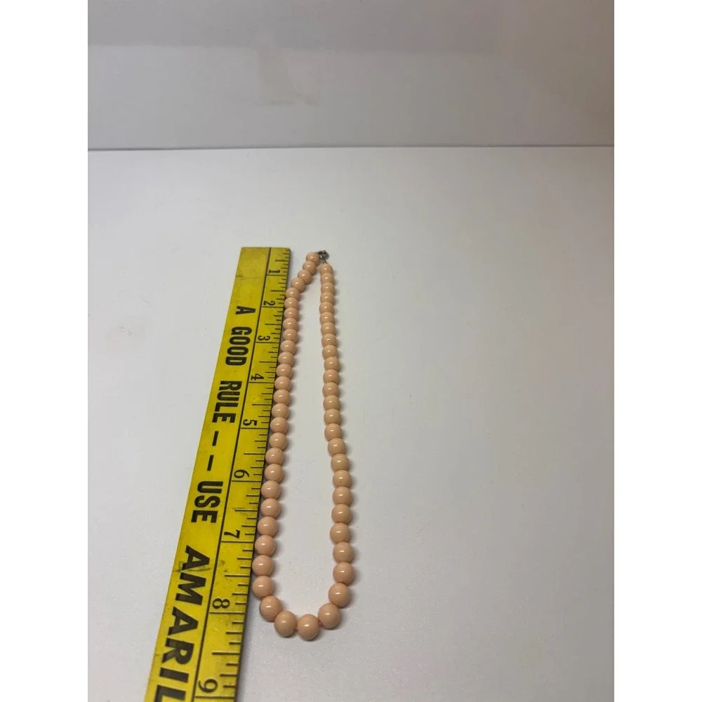 Vintage Peach Round Bead Necklace Gold Tone Spring Ring Clasp 16.5 Inch